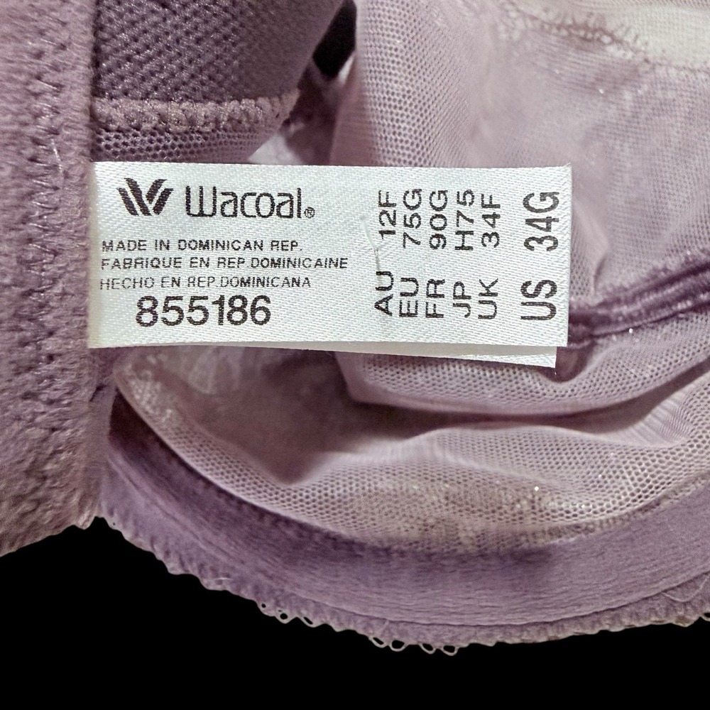 Wacoal 855186 34G Semi Sheer Purple & Metallic Underwire Bra Bow & Rhinestones - Picture 4 of 5